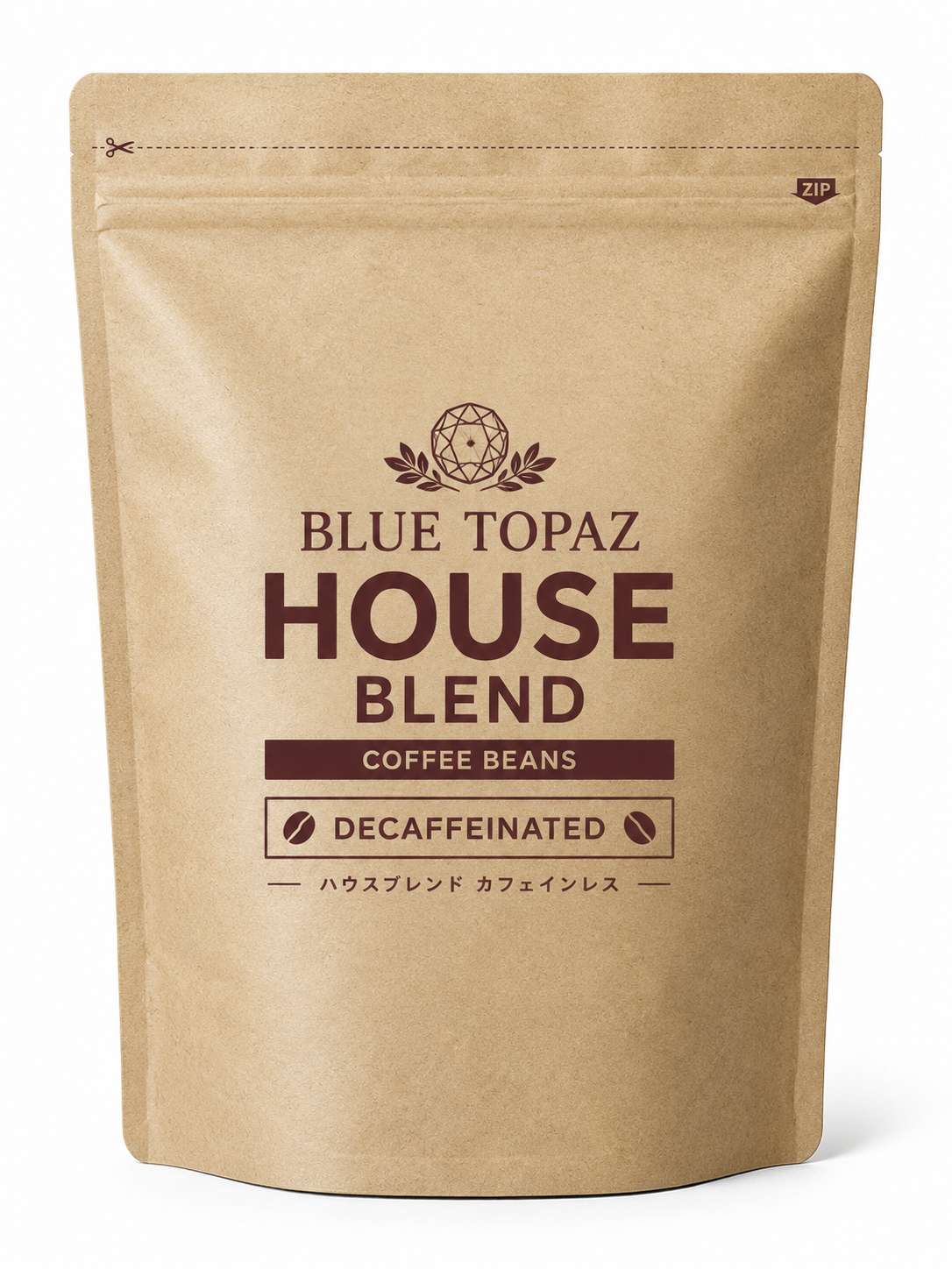 【夜のリラックスタイムにも】ブルートパーズ ハウスブレンド カフェインレス コーヒー粉 500g|無農薬 自然栽培|高級アラビカ種 ティピカAA