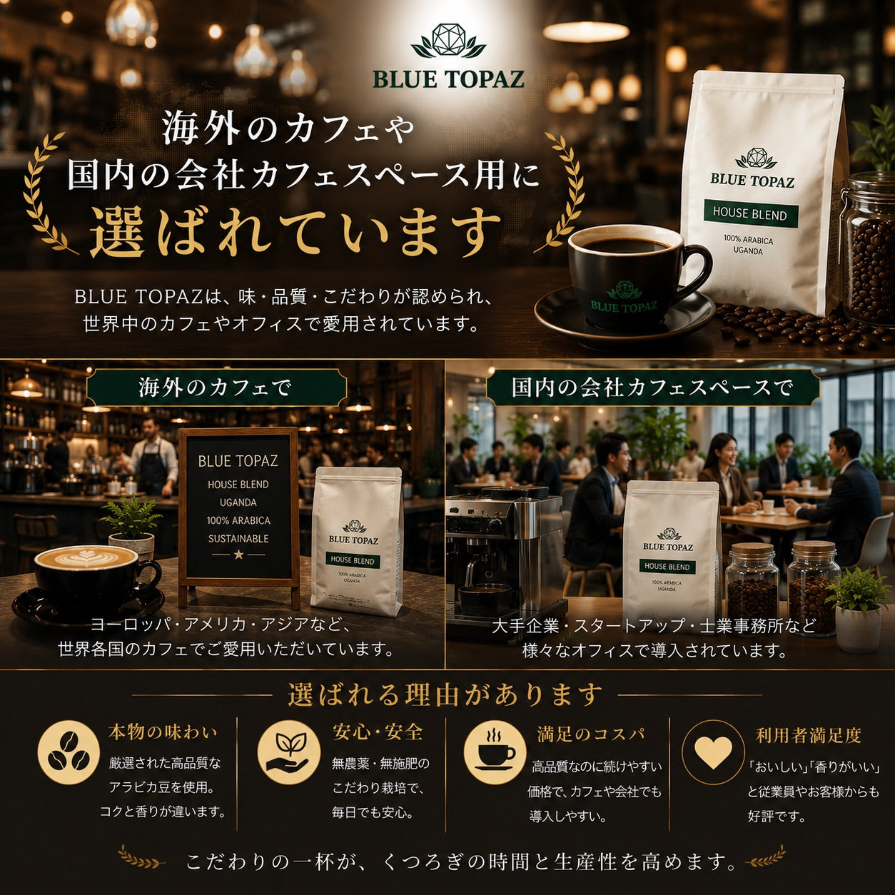 【毎朝が楽しみになる。】2個セット|ブルートパーズ ハウスブレンド コーヒー豆 1kg|無農薬 自然栽培|高級アラビカ種 ティピカAA