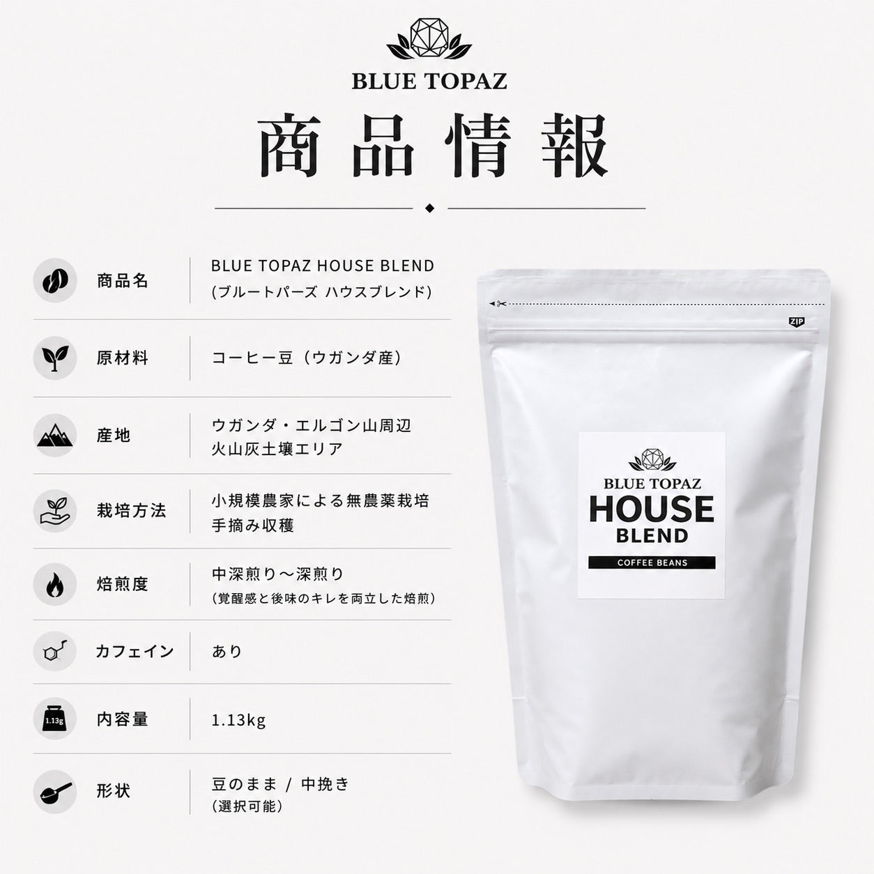 【毎朝が楽しみになる。】2個セット|ブルートパーズ ハウスブレンド コーヒー豆 1kg|無農薬 自然栽培|高級アラビカ種 ティピカAA