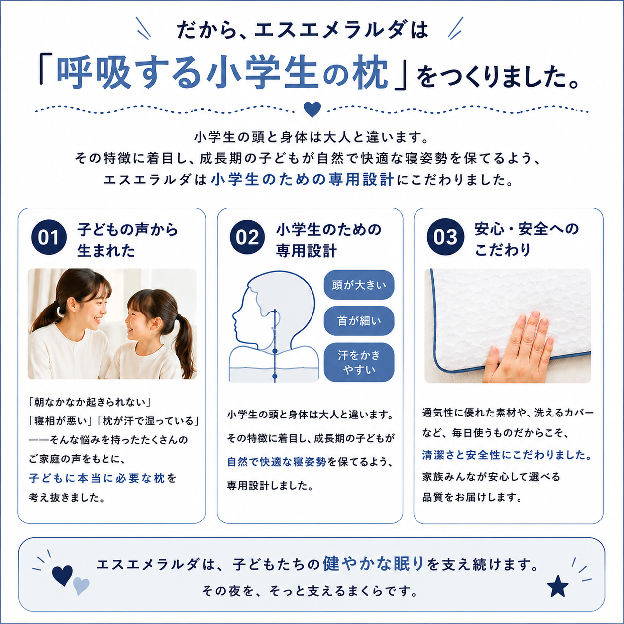 【EsmeraldA】呼吸する小学生のまくら（低学年用・高学年用）｜1位獲得｜14日間返金保証