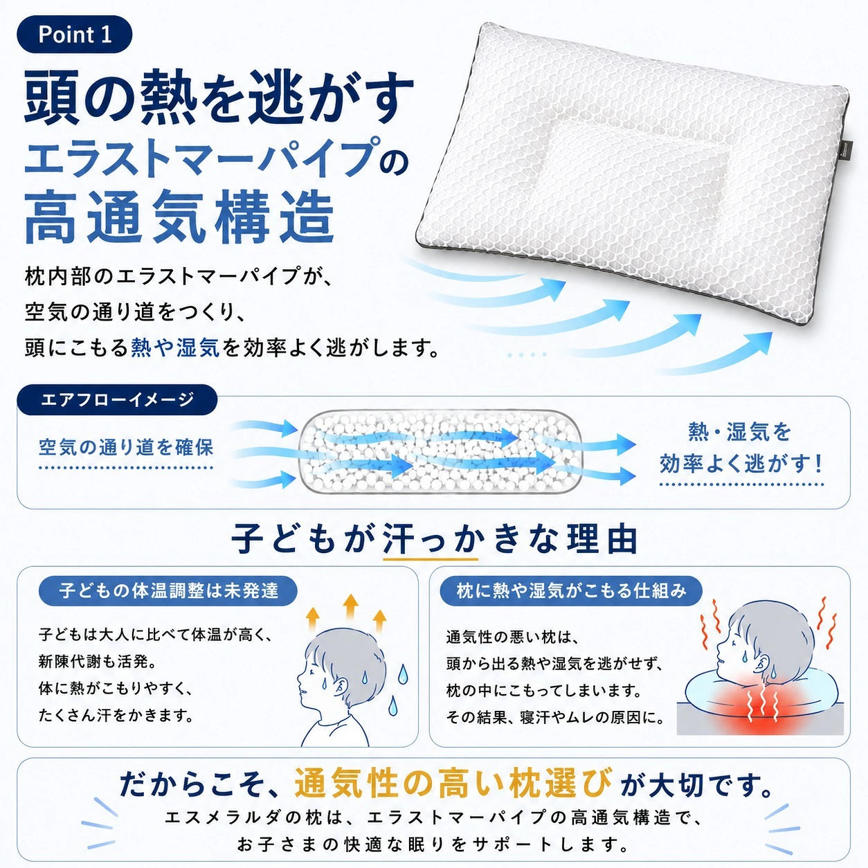 【EsmeraldA】呼吸する小学生のまくら（低学年用・高学年用）｜1位獲得｜14日間返金保証