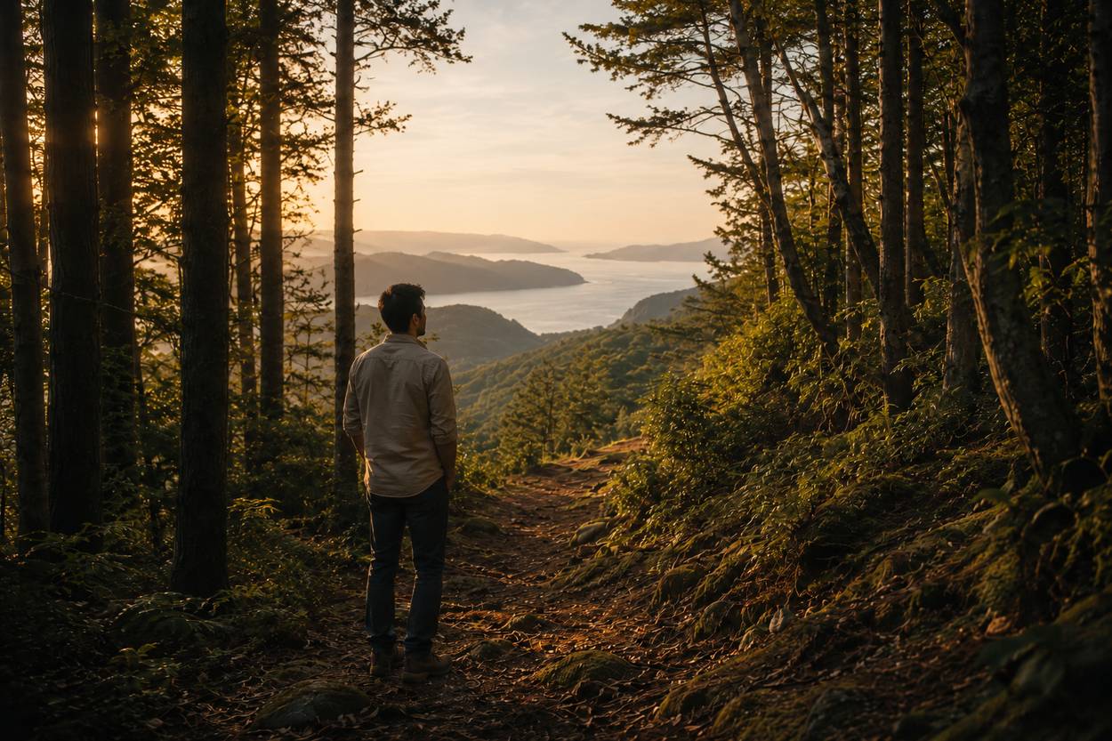 Old-growth forest above the sea on the Japanese island that inspired SUUSTON sleep design.